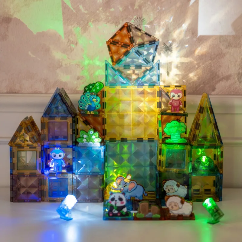 Šviečiantis magnetinis konstruktorius WOOPIE 3D Gyvūnų pasaulis, 124 el. · 2
