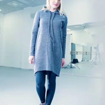 megzta merino vilnos suknelė su kapišonu, pilka suknelė rudeniui