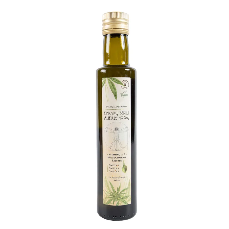 KANAPIŲ SĖKLŲ ALIEJUS - ŠVIEŽIAS, ŠALTO SPAUDIMO, NEFILTRUOTAS, 250ml