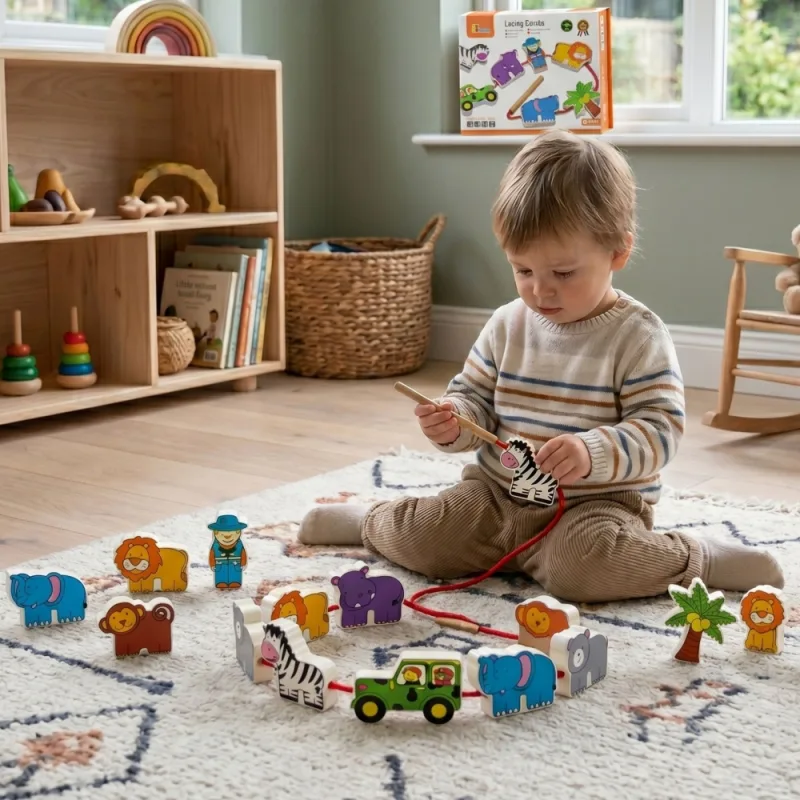 Medinė vėrimo dėlionė VIGA Safari Zoo Blocks · 2