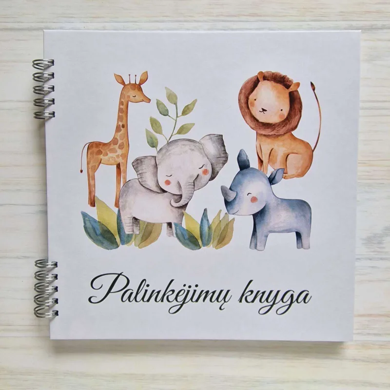 Krikštynų palinkėjimų knyga su anketomis „Džiunglių gyvūnai“