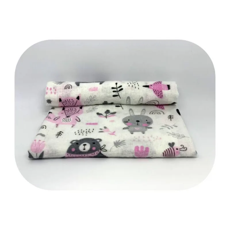 Sauskelnės - 20849 - FLANNEL PRINT - EGA - FOREST ANIMALS - PINK - dydis 70x80 cm · 2