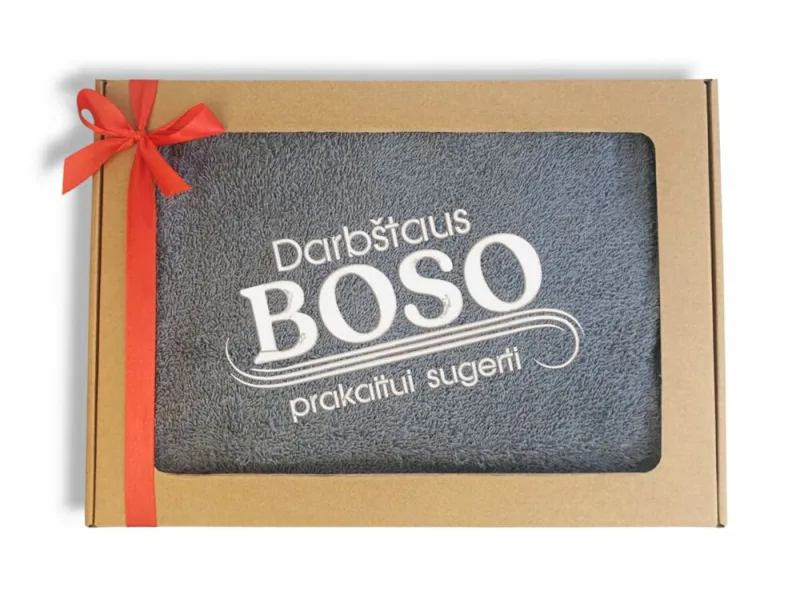 Siuvinėtas rankšluostis „Darbštaus Boso prakaitui valyti“