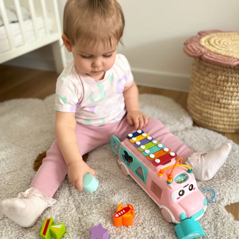 Muzikinis automobilis rūšiuoklis WOOPIE BABY su cimbolais, rožinis · 2