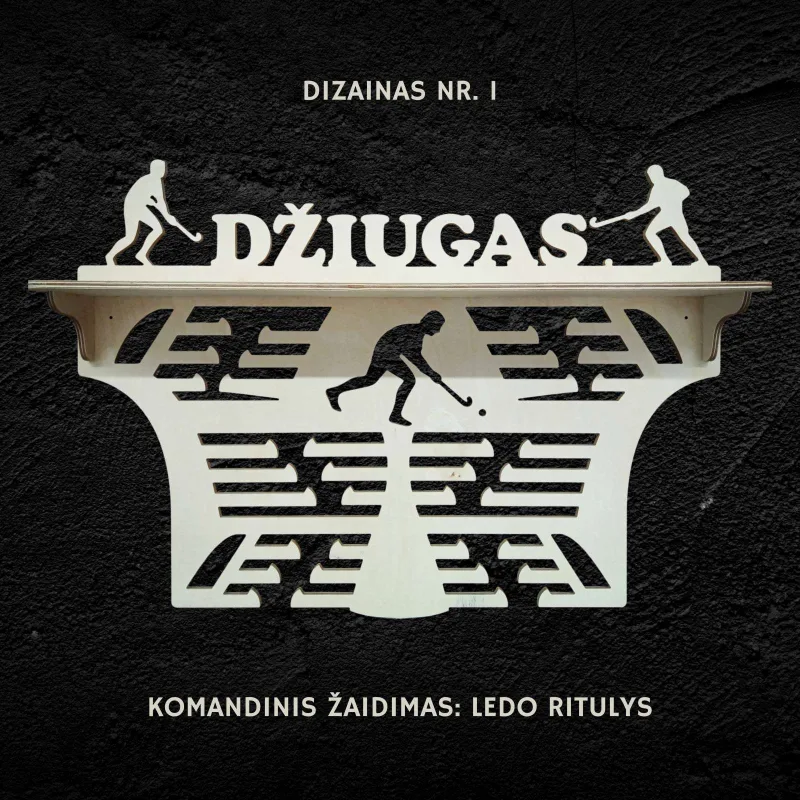 Medinė medalių kabykla + lentynėlė + vardas