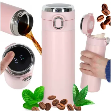 LED termo gertuvė su kandikliu 350 ml rožinės sp.