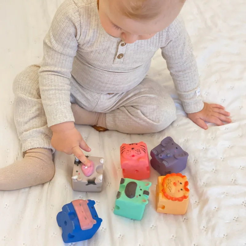 Sensoriniai blokeliai WOOPIE BABY Gyvūnai dėlionė su garsais, 6 vnt · 2
