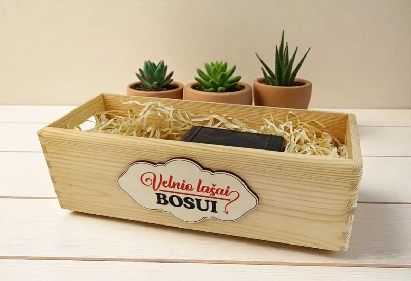 Dėžė buteliui su rankenomis „Velnio lašai Bosui“