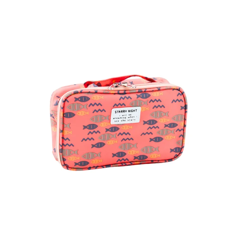 Mokyklinis penalas kosmetikos organizatorius, papildoma kišenė žuvis rožinė 22.5cm · 2