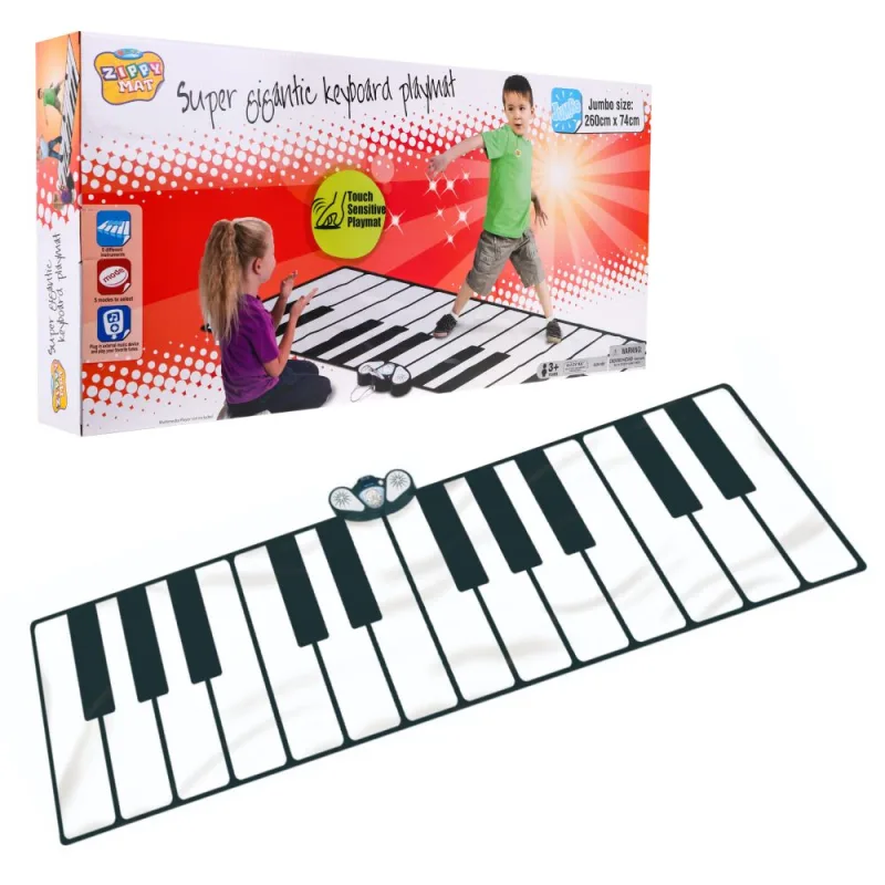 Didelis muzikinis kilimėlis vaikams Super Gigantical Keyboard XXL 260x74 cm + įrašymo režimas + MP3 laidas, nuo 3 metų · 1