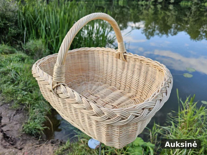 Žema grybavimo pintinė su lanko formos rankena