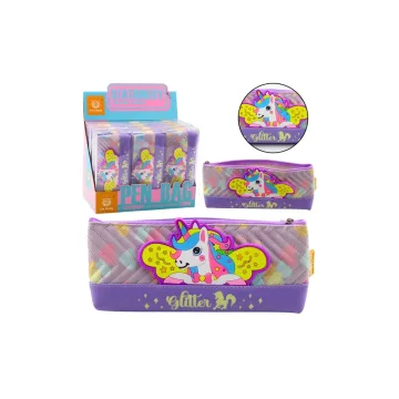 Mokyklinis pieštukinis dėklas su vienaragiu violetinės spalvos 20 x 8,5 cm