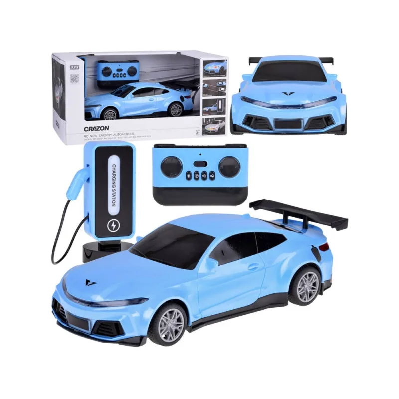 Elektromobilis + įkrovimo stotelė spalvoti žibintai RC0687, mėlynas · 1