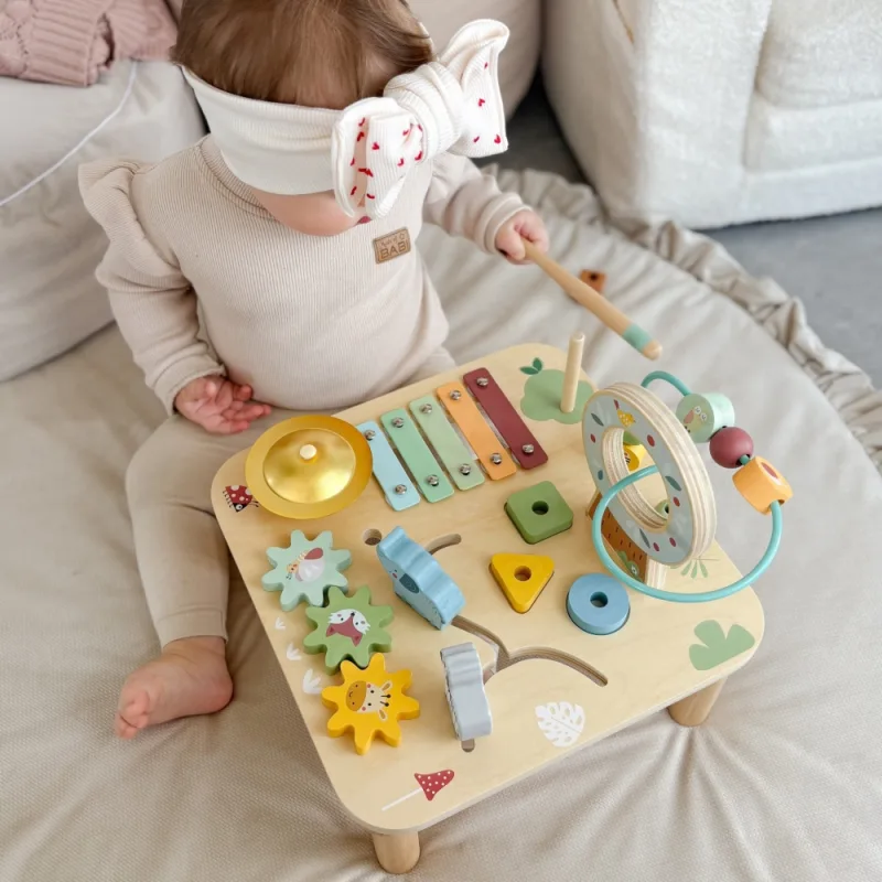 Medinis edukacinis stalas su muzikiniu sensoriniu labirintu WOOPIE GREEN 5in1 · 2
