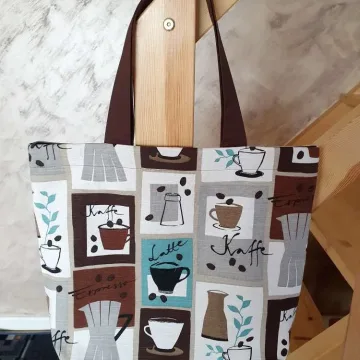 Laisvalaikio rankinė ,42× 36 cm, audinys su kavos puodeliais