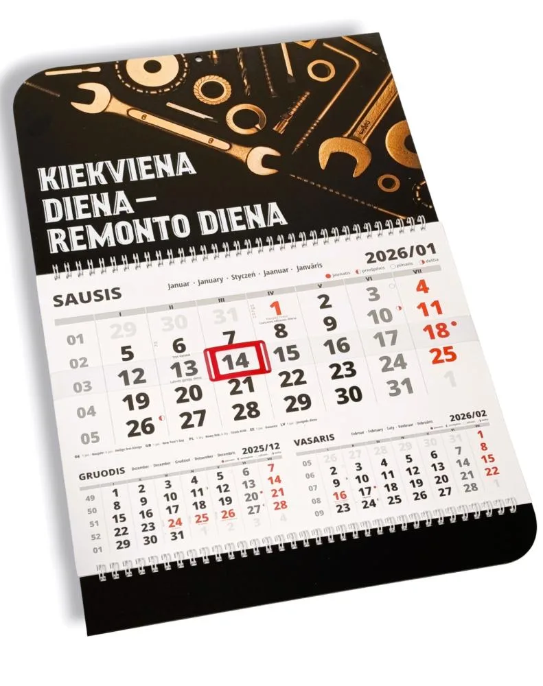 Sieninis kalendorius su spauda garažui „Kiekviena diena - remonto diena“