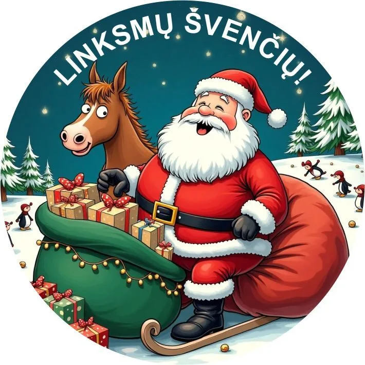 Šventinis lipdukas su arkliu „Linksmų švenčių!“ (7vnt)