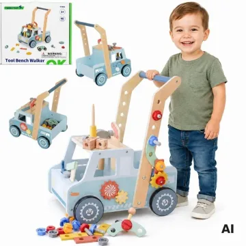 Medinis stumdukas TOOKY TOY automobilis „Mini STEM“ dirbtuvės