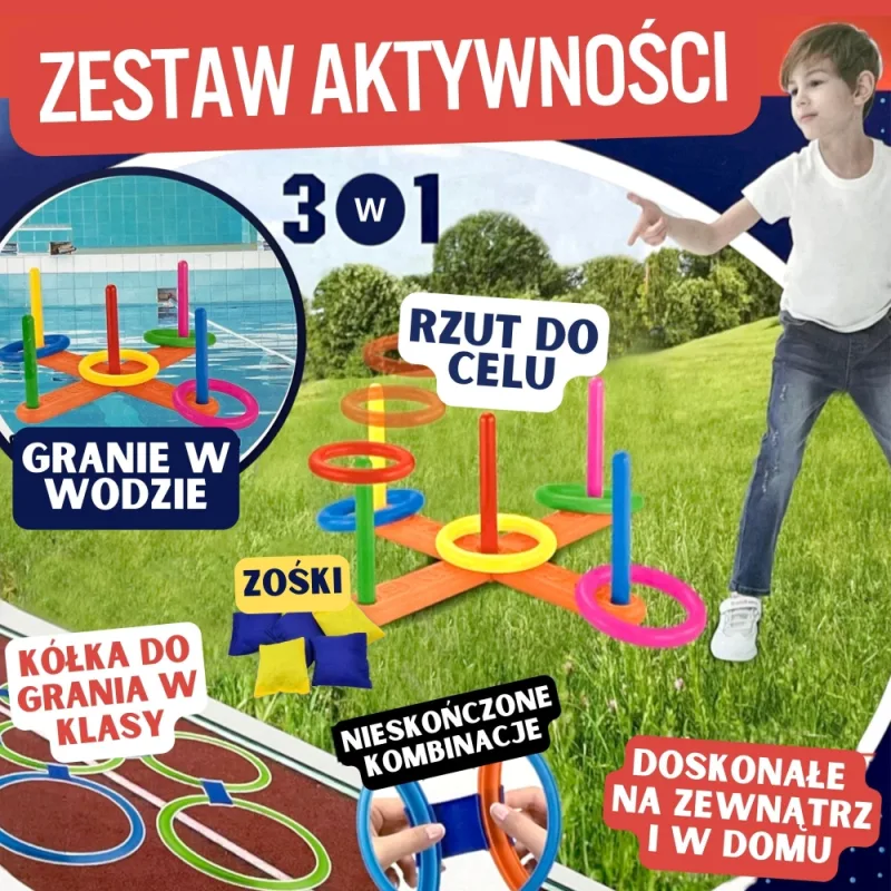 Universalus daugiafunkcinių lauko žaidimų rinkiny WOOPIE 3-in-1 Cornhole Target Bag Toss · 2