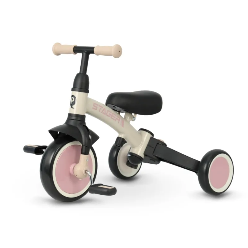 Triratukas Qplay Stager 3in1 su stūmimo rankena, rožinis · 3