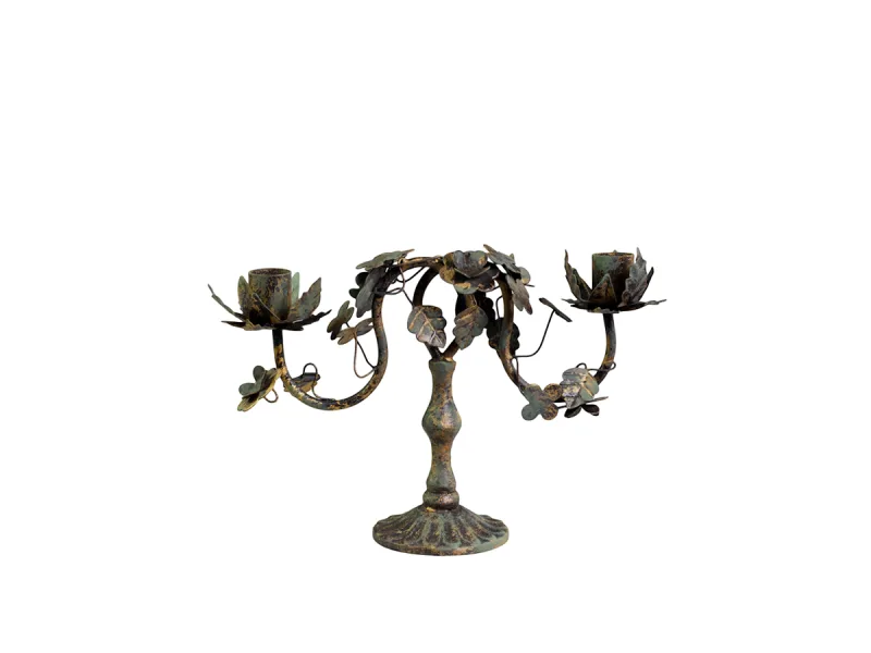 Sendintos bronzos žvakidė su lapais — H17/L26/W8 cm