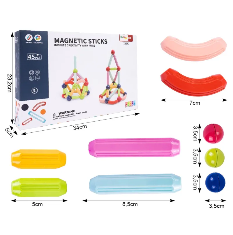 Magnetinis konstruktorius MalPlay, 45 detalės · 3
