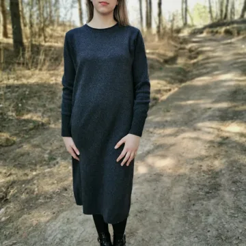 Merino ir kašmyro vilnos suknelė, šilta megzta suknelė žiemai, negabaritinė vilnonė suknelė, pagaminta Lietuvoje
