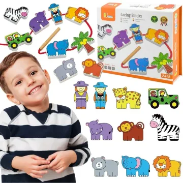 Medinė vėrimo dėlionė VIGA Safari Zoo Blocks