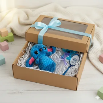 Dovana vaikui Stitch – mielas vardinis dovanų rinkinys su žaislu ir šaukšteliu