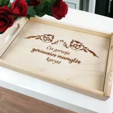 Medinis padėklas „Čia garuoja geriausios mamytės kavytė“