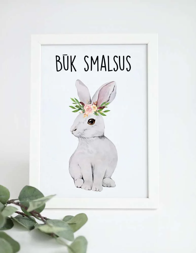 Plakatas vaiko kambariui su zuikučiu „Būk smalsus“