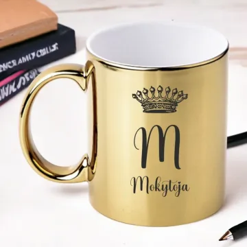 Aukso spalvos veidrodinis puodelis „M Mokytoja“
