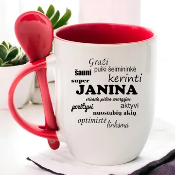 Puodelis su šaukšteliu „Janina“ (Su jūsų norimu vardu)
