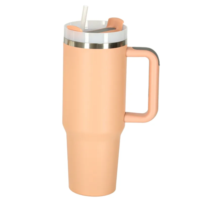 Termo puodelis su šiaudeliu ir rankenėle termosas 1200ml pudros rožinės spalvos · 3