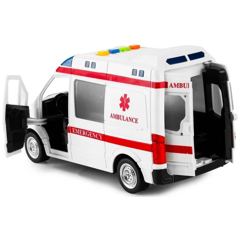 Interaktyvus greitosios pagalbos automobilis su atsidarančiomis durimis · 2