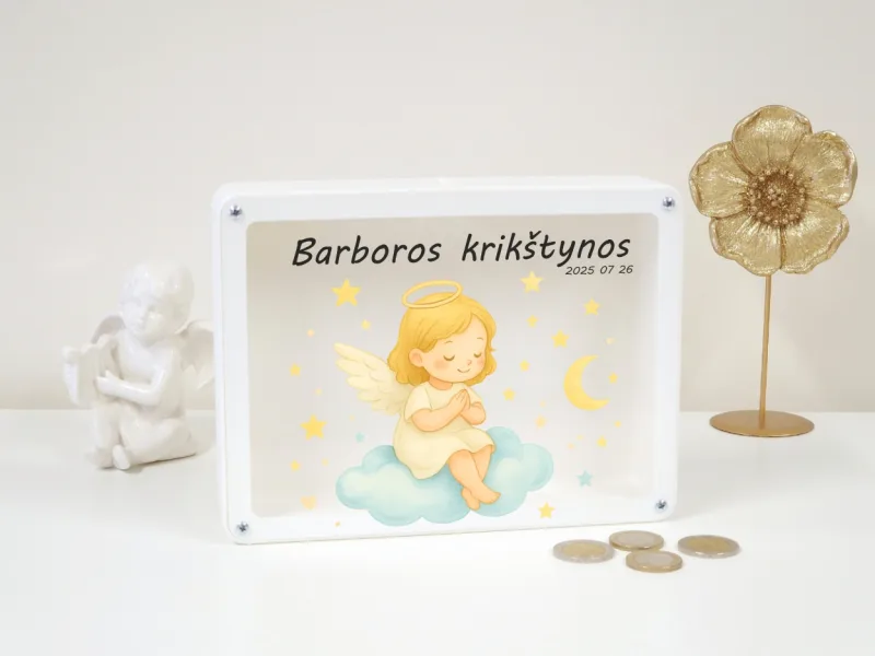 Taupyklė mergaitei su angeliuku – krikštynų dovana su vardu