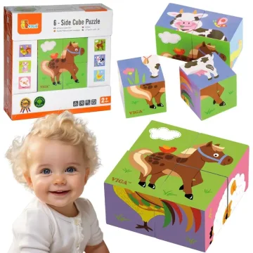 Medinė dėlionė - kaladėlės VIGA Farm 4 blokai