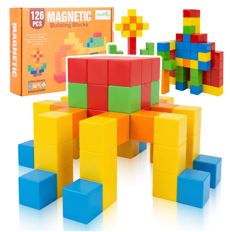 Magnetinis kubelių konstruktorius, 2D, 3D, 126vnt. · 1
