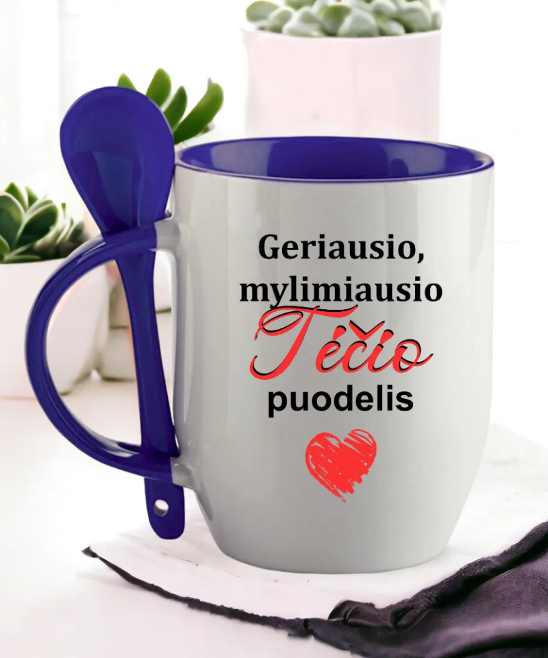 Puodelis su šaukšteliu „Geriausio mylimiausio Tėčio puodelis“