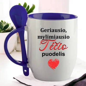 Puodelis su šaukšteliu „Geriausio mylimiausio Tėčio puodelis“