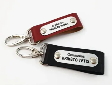Odiniai raktų pakabukai „Geriausias Krikšto tėtis, gražiausia krikšto mama“