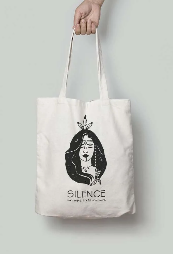 Organinės medvilnės krepšys su indėne ''Silence''