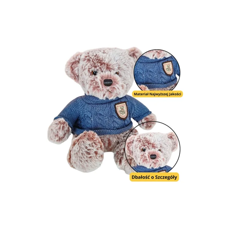 Pliušinis talismanas pliušinis meškiukas Pilkai mėlynas megztinis 21cm · 1
