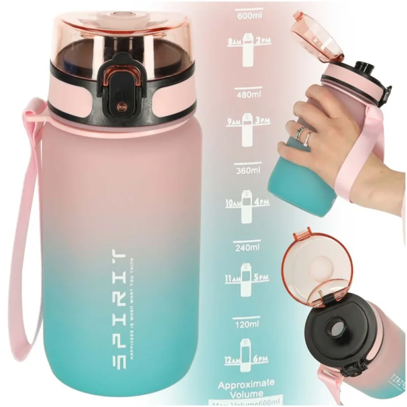Vandens sportinė gertuvė su kandikliu BPA FREE 600ml rožinės-mėlynos spalvos · 1