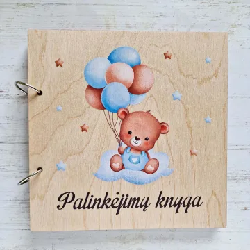Palinkėjimų knyga berniuko krikštynoms „Meškiukas su balionais“