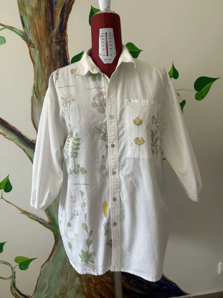 Balti perkurti marškiniai gėlynai L-XL
