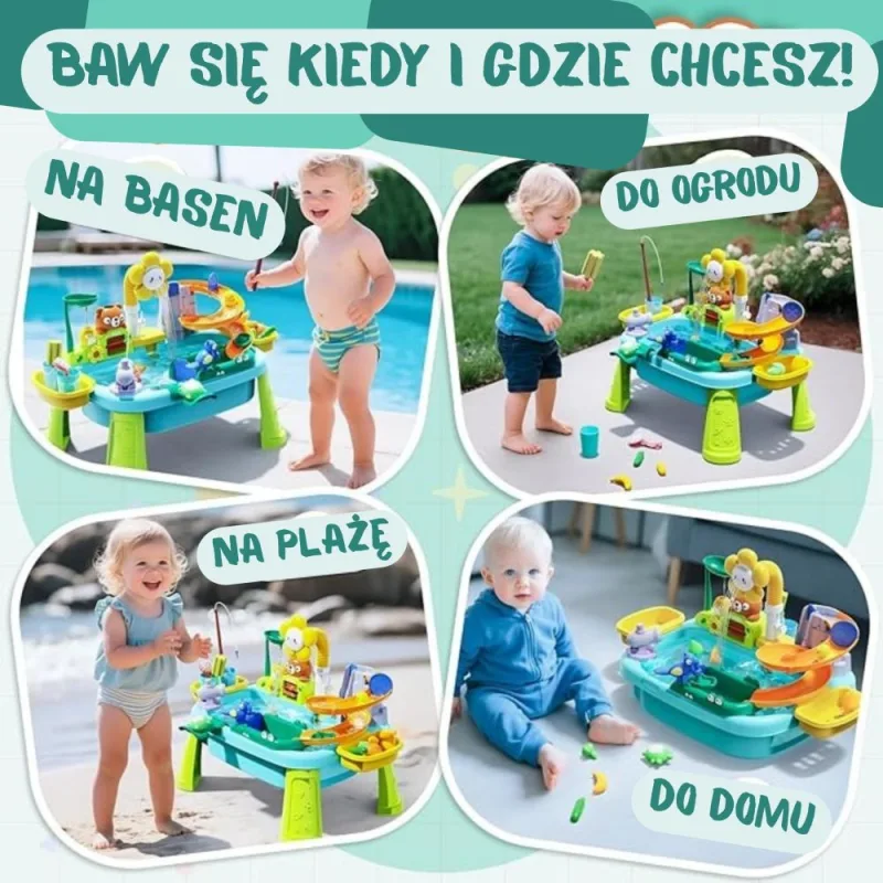 Vandens stalas WOOPIE 4-in-1 žvejybos žaidimas, kriauklė, vandens čiuožykla, gėlė · 2