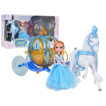Mėlyna karieta su baltu žirgu + Mažosios princesės lėlė