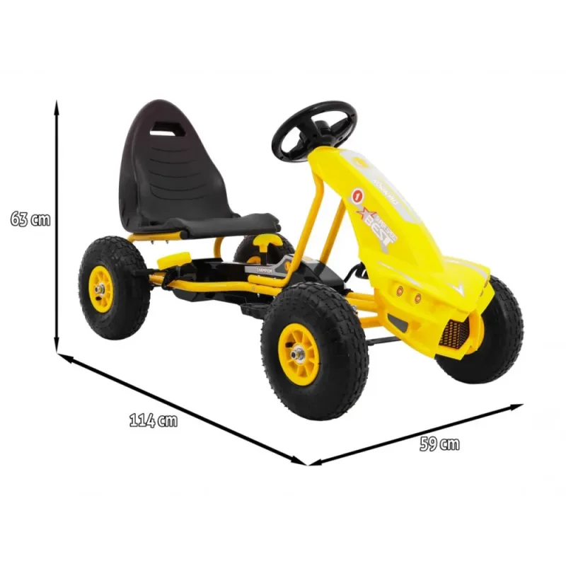 "Champion" pedalinis kartingas vaikams 3+ Geltonas + Pripučiamos padangos + Reguliuojama sėdynė + Rankinis stabdis · 2