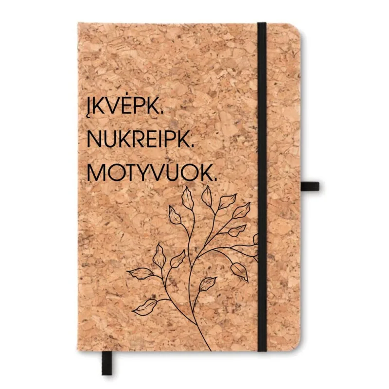 Užrašų knygutė kamštiniu viršeliu „Įkvėpk, nukreipk, motyvuok“